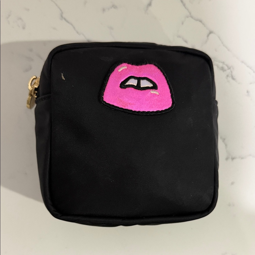 Stoney Clover Lane Black Cosmetic Pouch with Pink Lip Patch